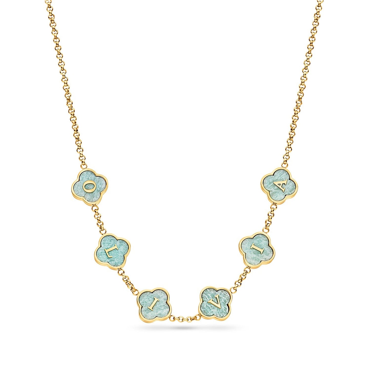 Amazonite Clover Custom Name Necklace (Gold) - SKU TEST