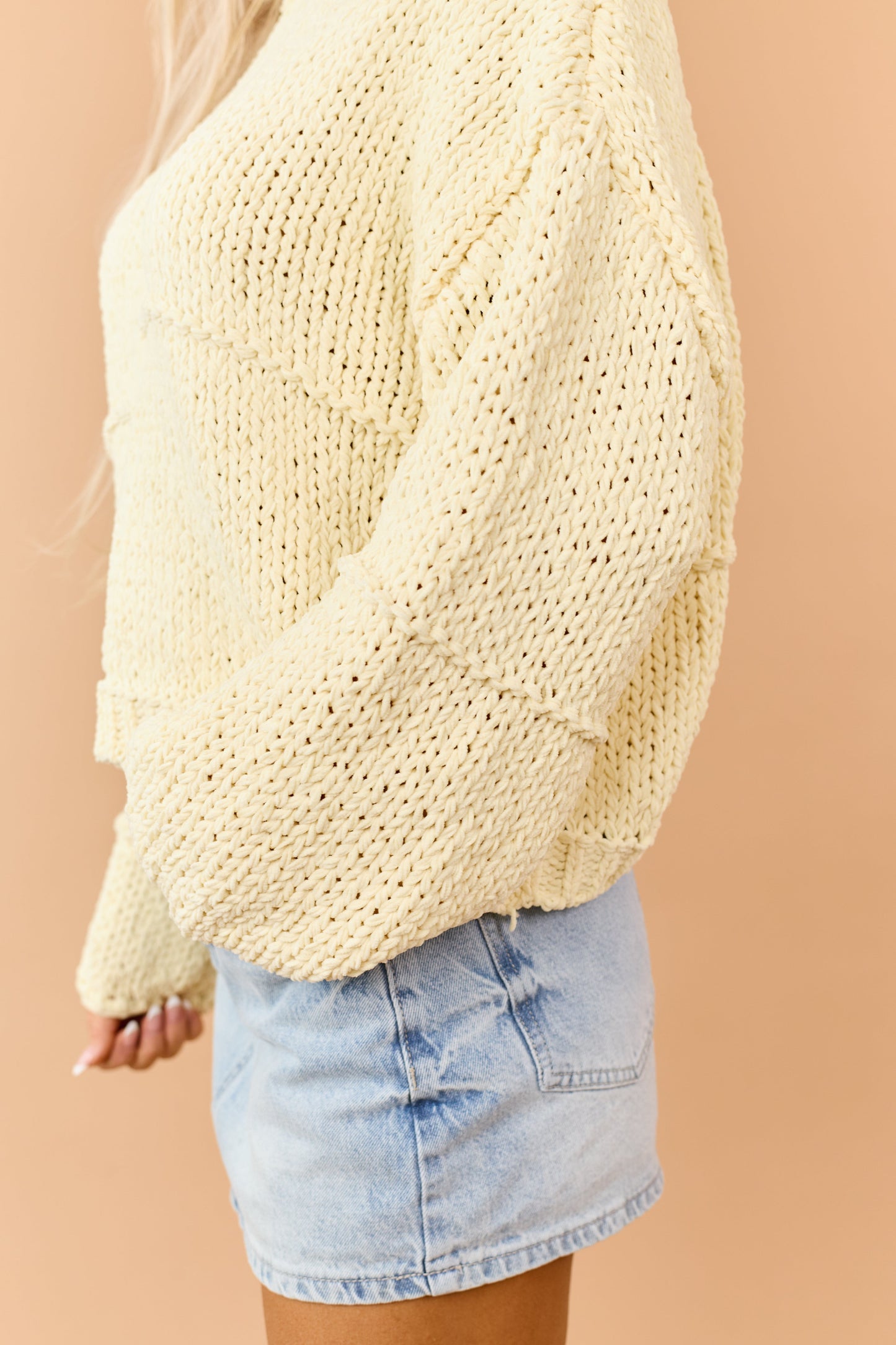 Buttercream Chenille Open Knit Bubble Sleeve Sweater