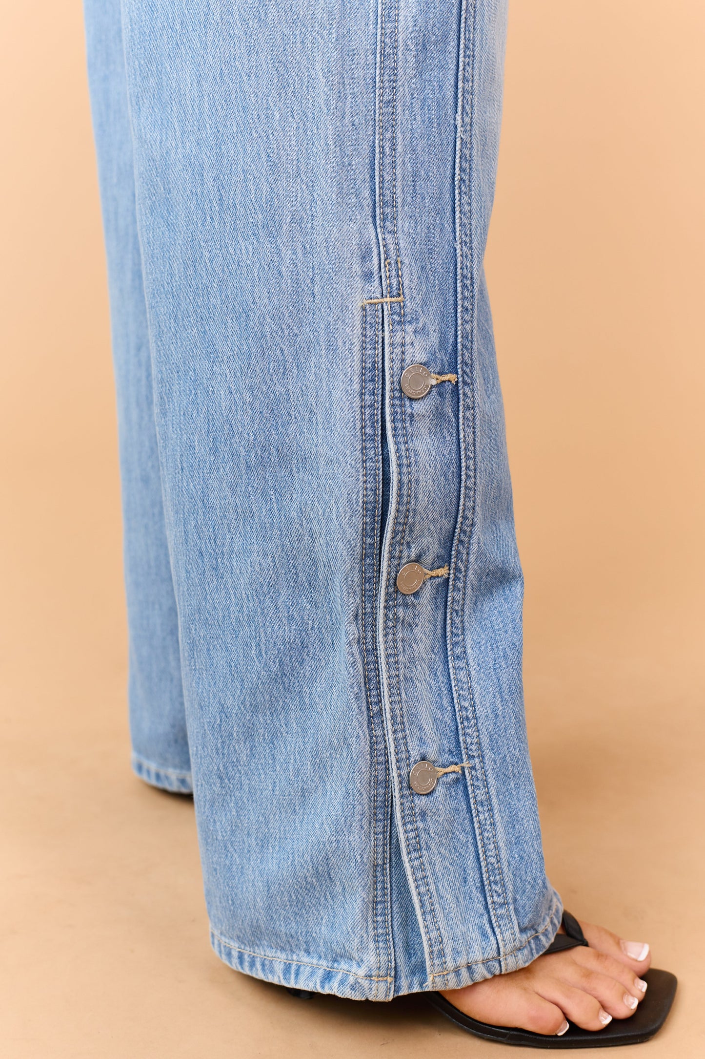 Cello Light Wash Wide Leg Side Button Jeans