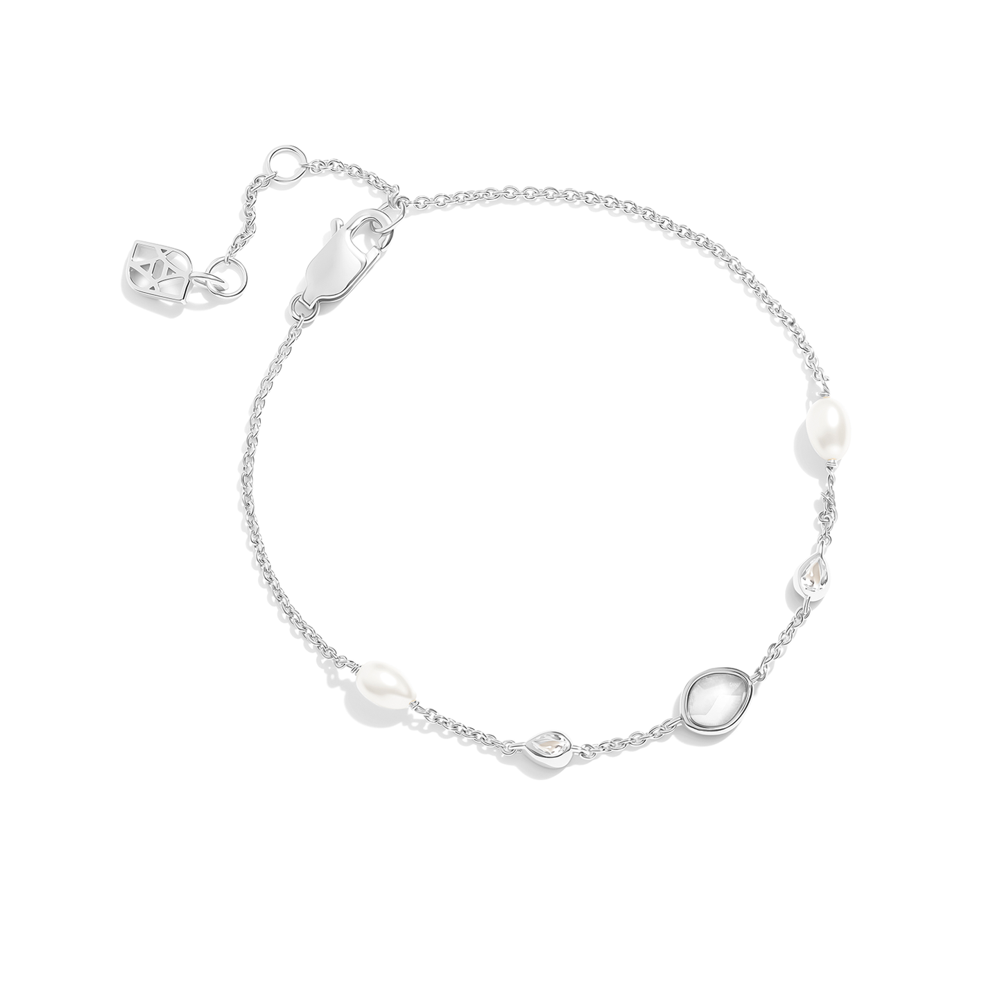 Modern Elegance Quartz & Pearl Bracelet & Earring Set (Silver)
