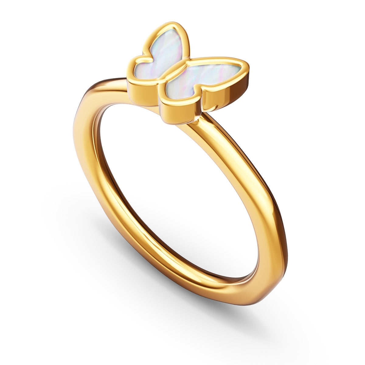 Layering Sterling Silver Molten White Mother of Pearl Butterfly Ring (Gold)