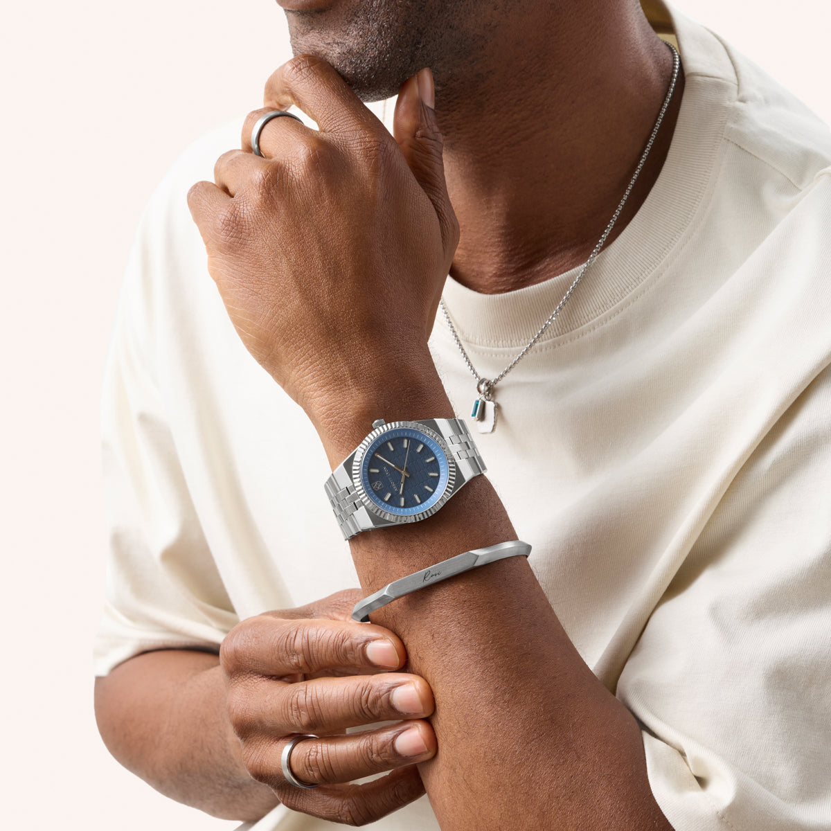 Grosvenor 40 Steel Blue Watch (Silver)