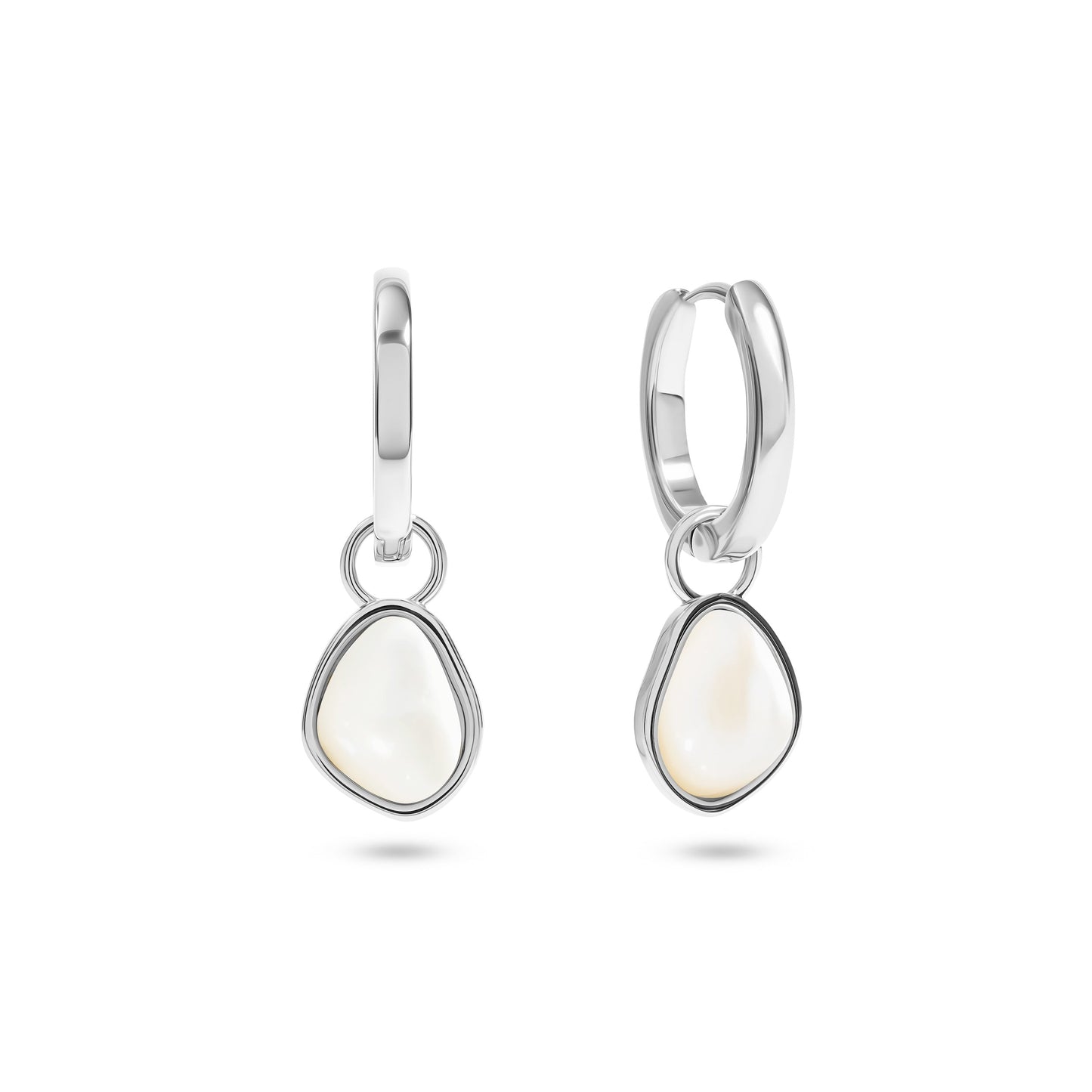 Mother of Pearl Huggie Hoop Earrings (Silver)