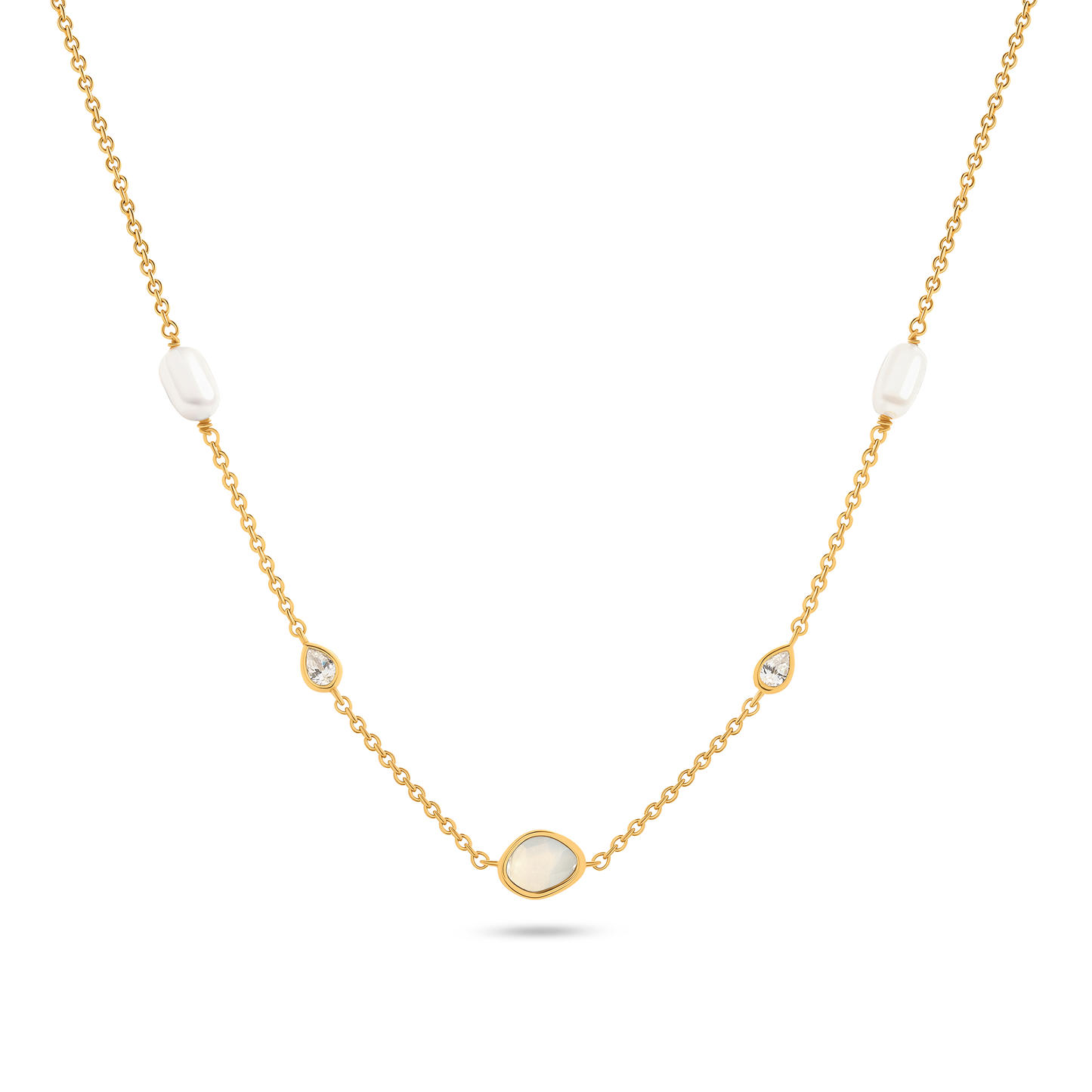 Modern Elegance Quartz & Pearl Necklace (Gold)