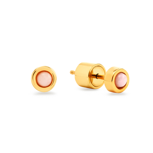 Pale Pink Opal Agate Stud Earrings (Gold)