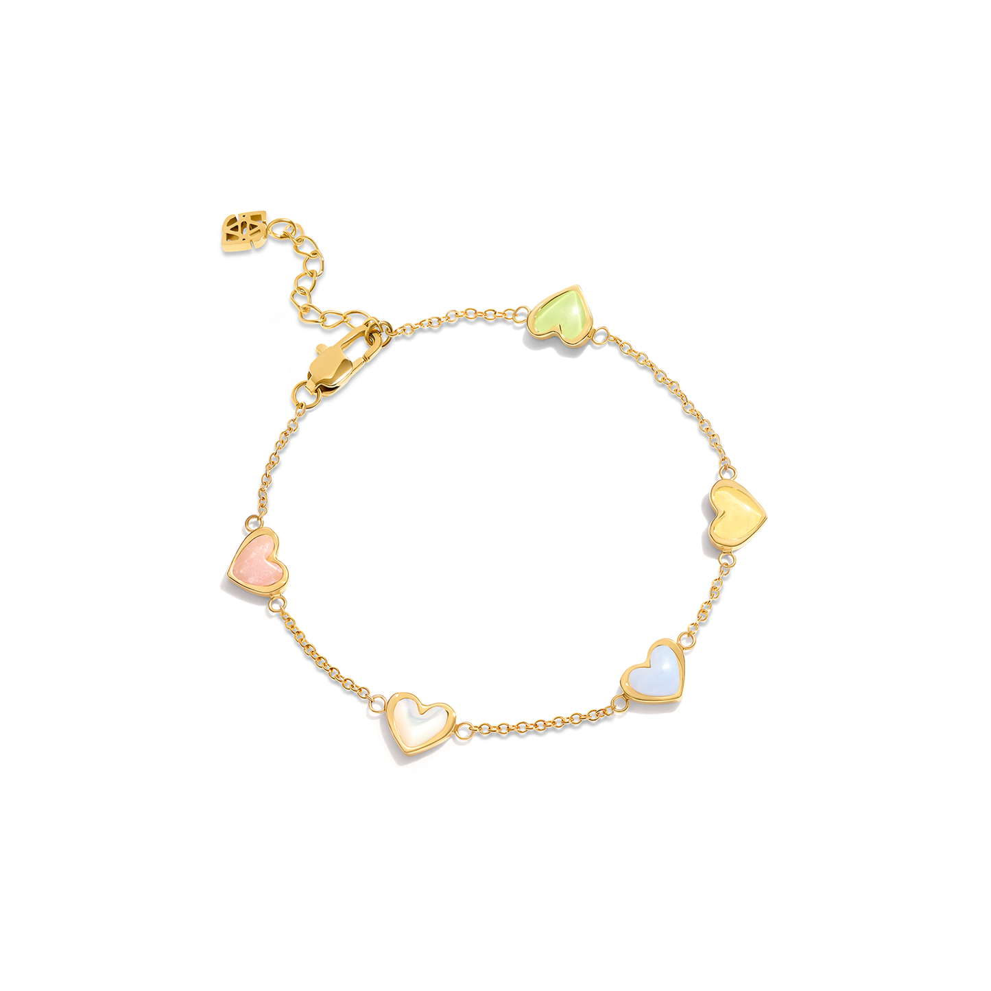 Multi Pastel Mini Hearts Bracelet (Gold)