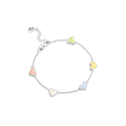 Multi Pastel Mini Hearts Bracelet (Silver)