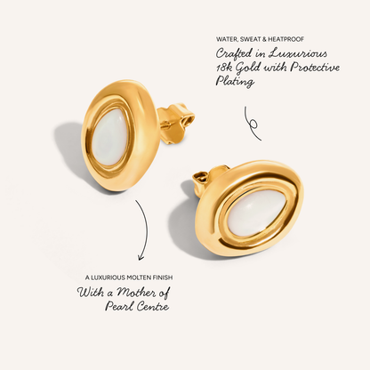 Pearl Molten Stud Earrings (Gold)