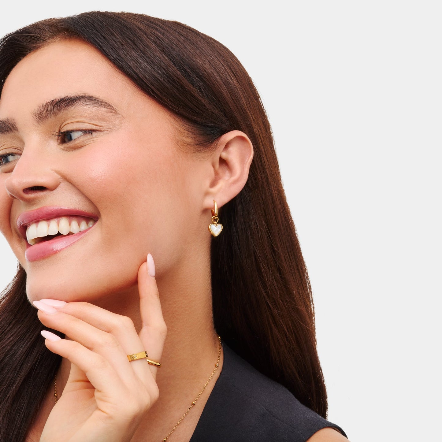 Mother of Pearl Heart Huggie Earrings (Gold)