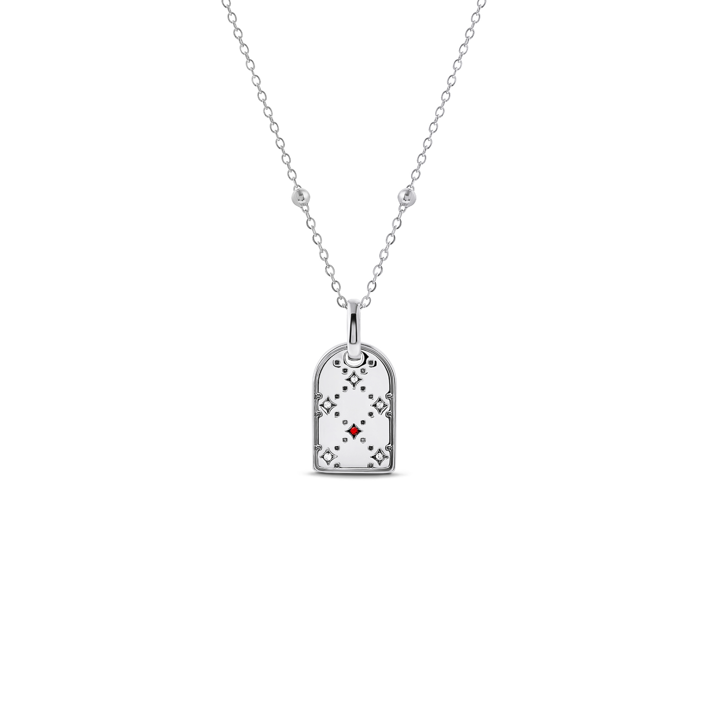 Mini Monogram Birthstone Tag Necklace (Silver)