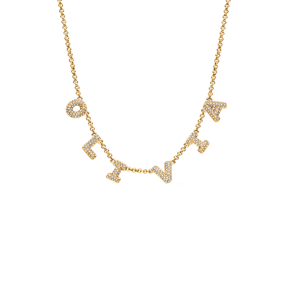 Spotlight Pave Bubble Name Necklace (Gold)