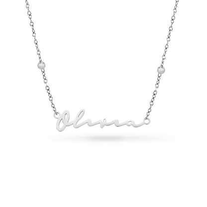 Matching Fine 'Mini & Me' Signature Name Necklace Set (Silver)