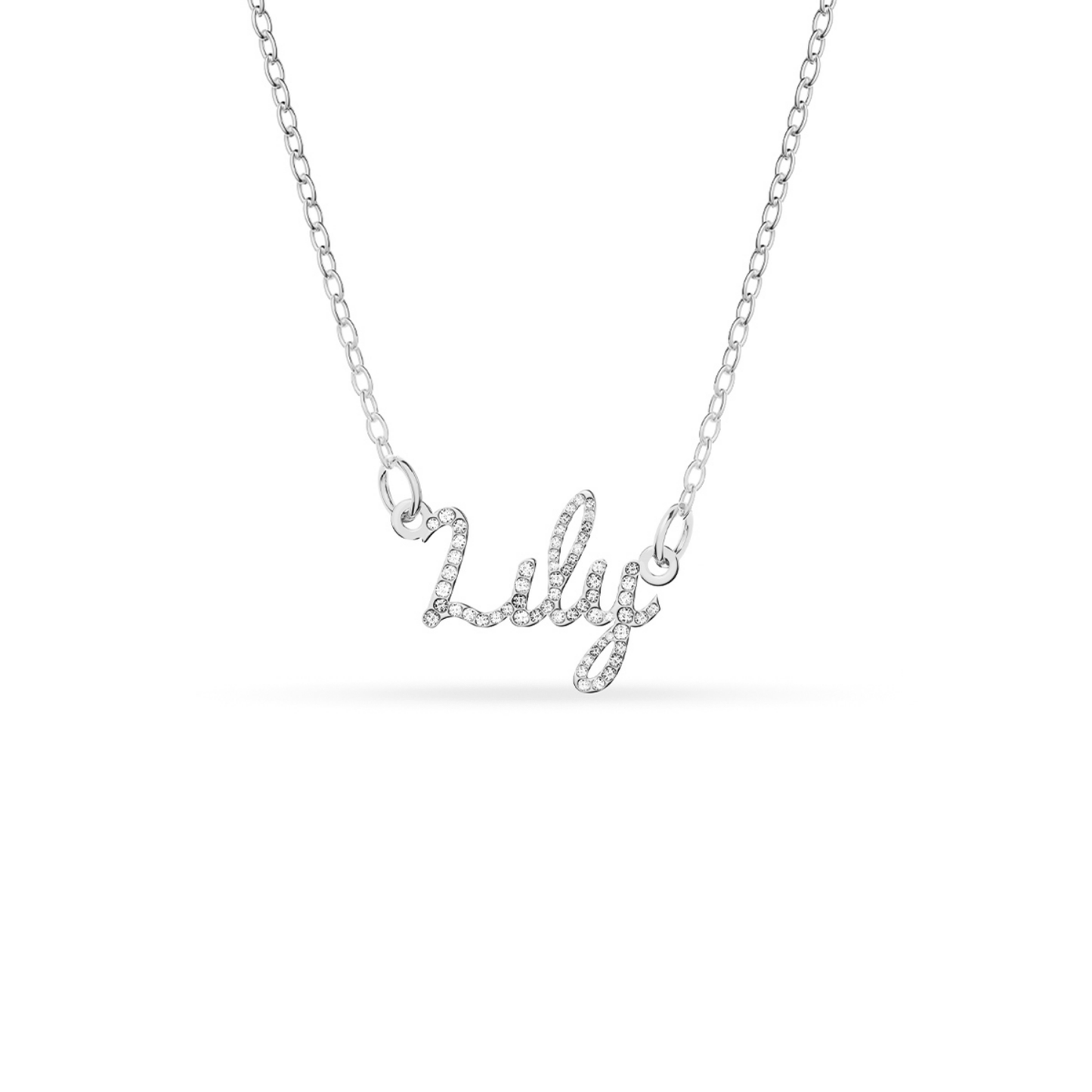 Crystal Cursive Name Necklace (Silver)