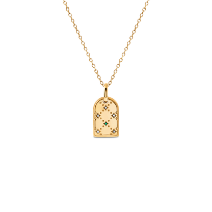 Mini Monogram Birthstone Tag Necklace (Gold)