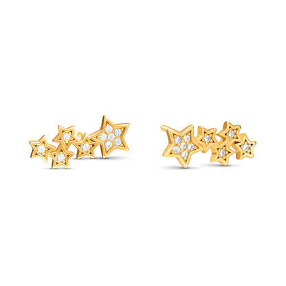 Moon and Back Star Climber Earrings (Gold)