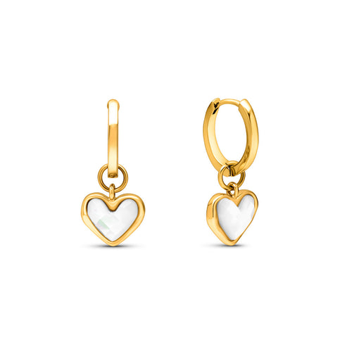 Mother of Pearl Heart Huggie Earrings (Gold)
