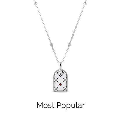 Mini Monogram Birthstone Tag Necklace (Silver)