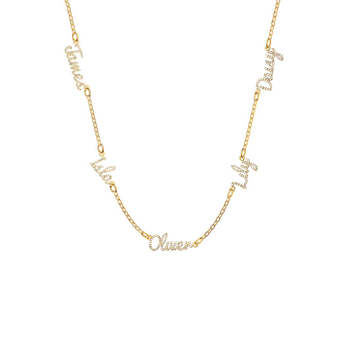 Multi Crystal Cursive Name Necklace (Gold)