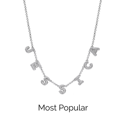 Spotlight Pave Bubble Name Necklace (Silver)