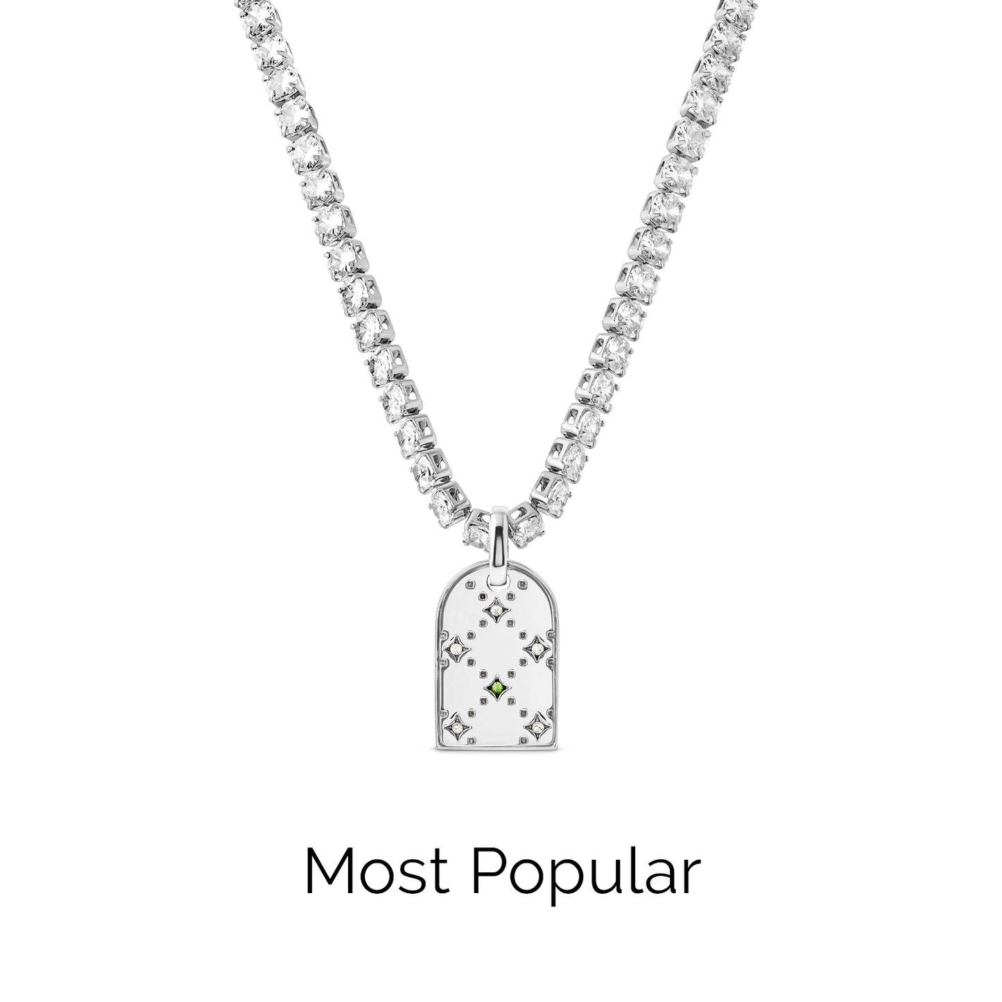 Mini Monogram Birthstone Tag Necklace (Silver)