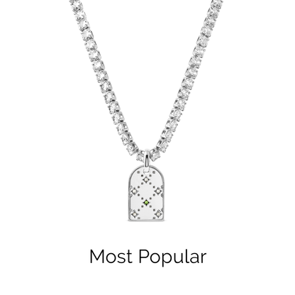 Mini Monogram Birthstone Tag Necklace (Silver)