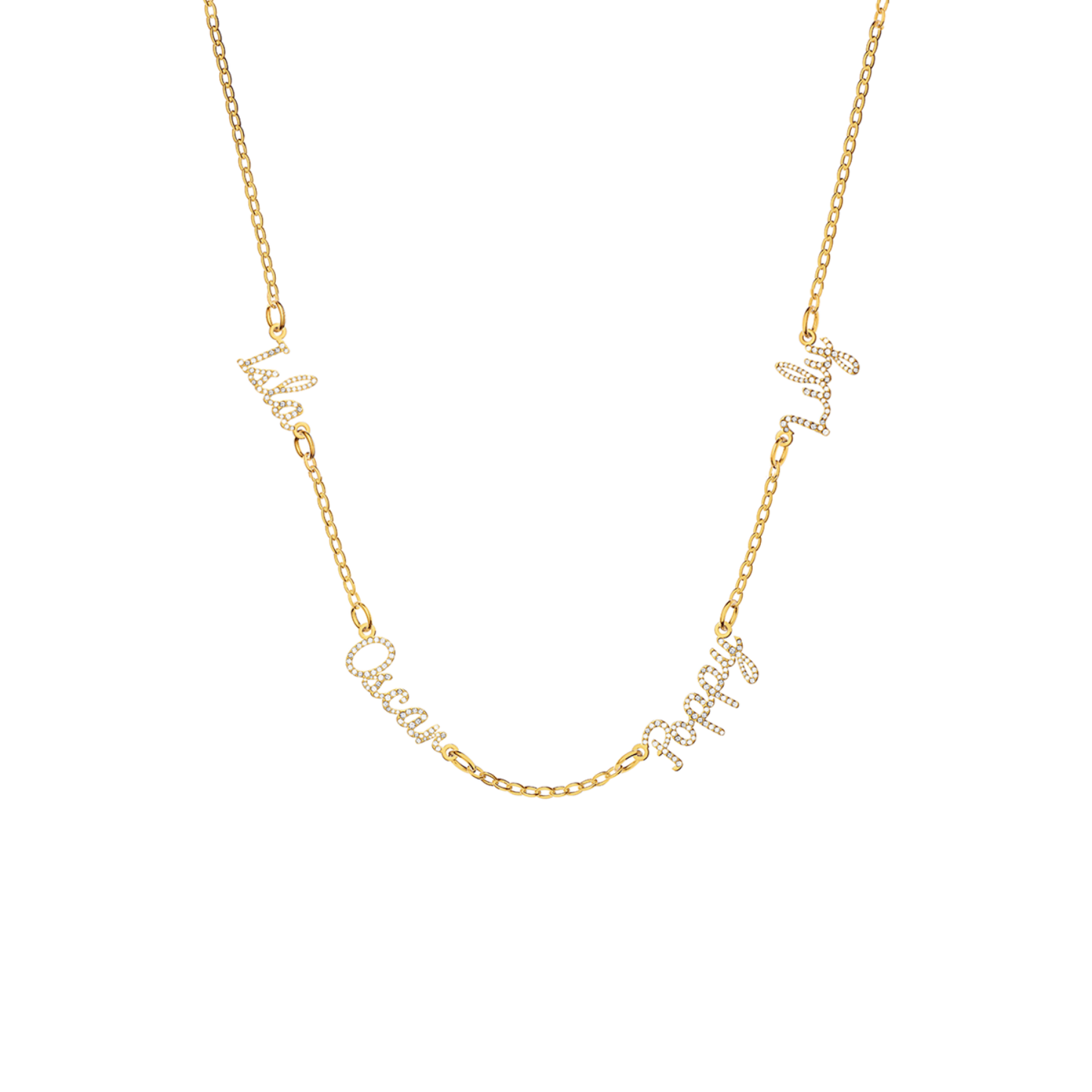 Multi Crystal Cursive Name Necklace (Gold)