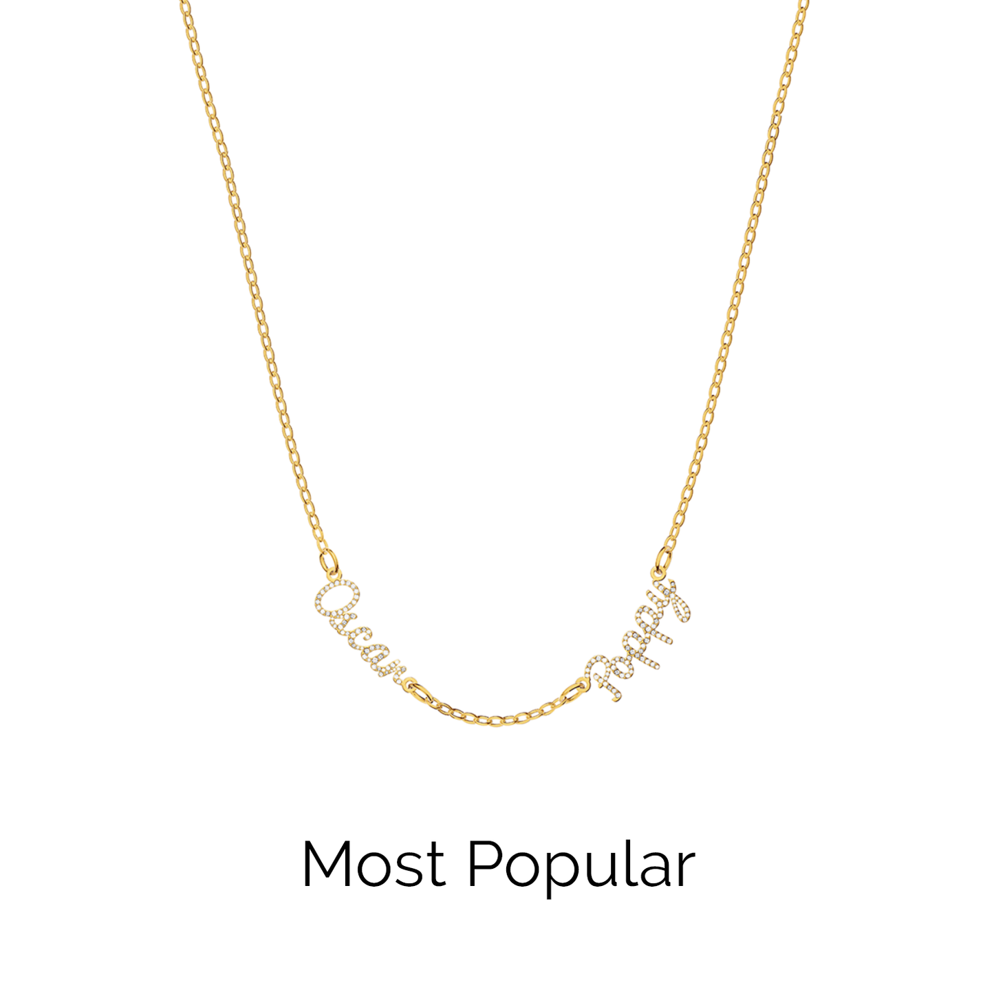 Multi Crystal Cursive Name Necklace (Gold)