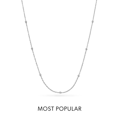 Layering Sphere Chain Necklace 16-18 in (Silver) - Sterling Silver