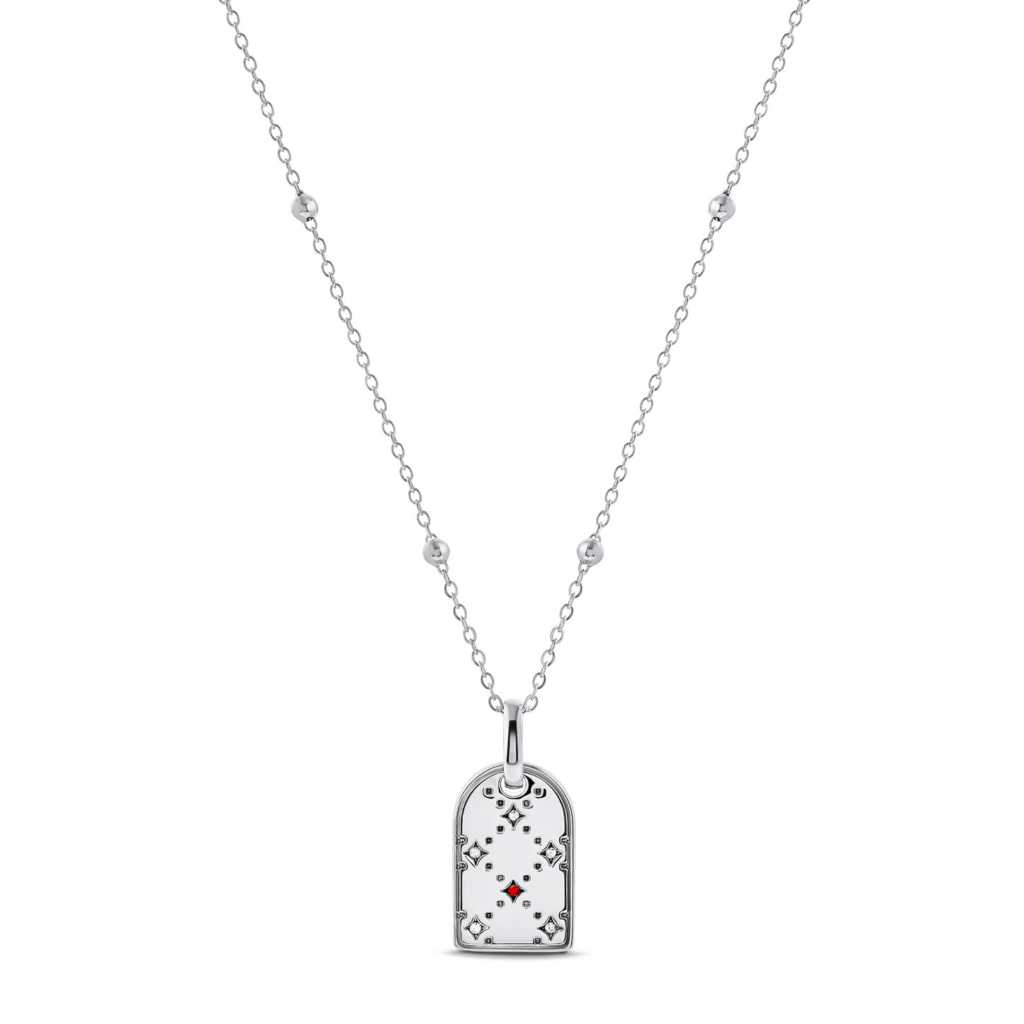 Mini Monogram Birthstone Tag Necklace (Silver)