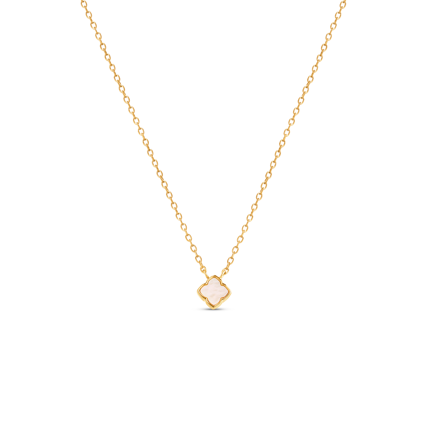 Fine Mini Pearl Clover Necklace (Gold)
