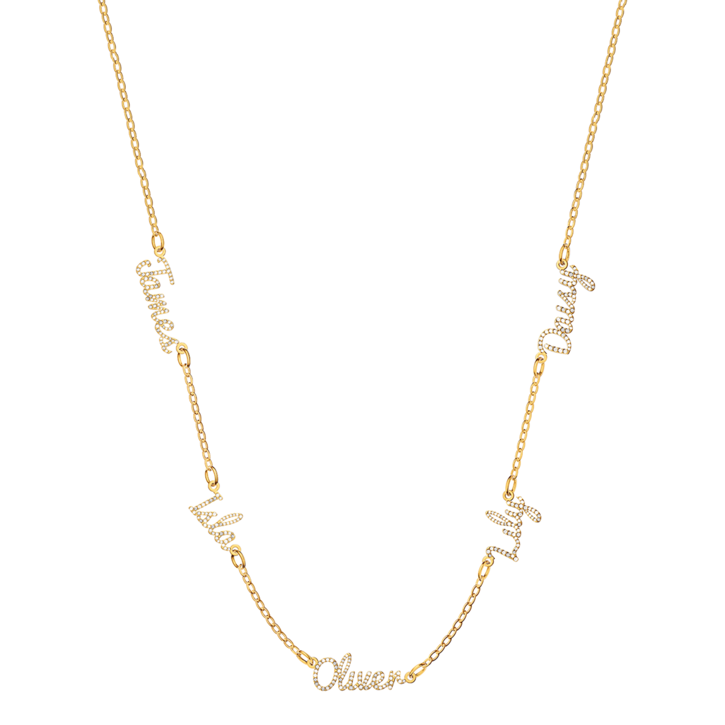 Multi Crystal Cursive Name Necklace (Gold)