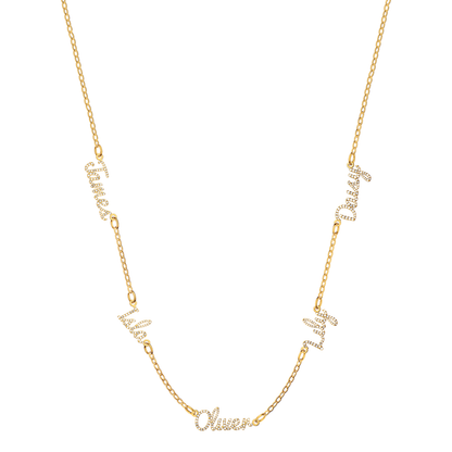 Multi Crystal Cursive Name Necklace (Gold)