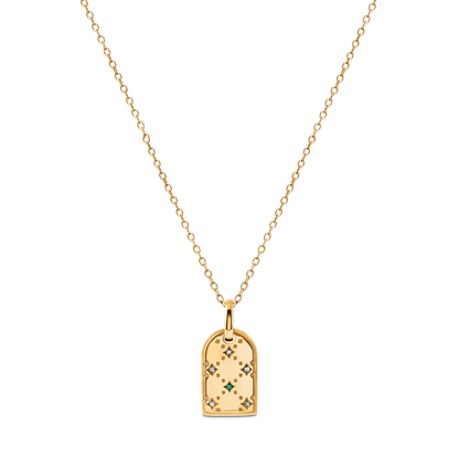 Mini Monogram Birthstone Tag Necklace (Gold)