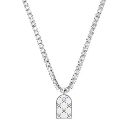 Mini Monogram Birthstone Tag Necklace (Silver)