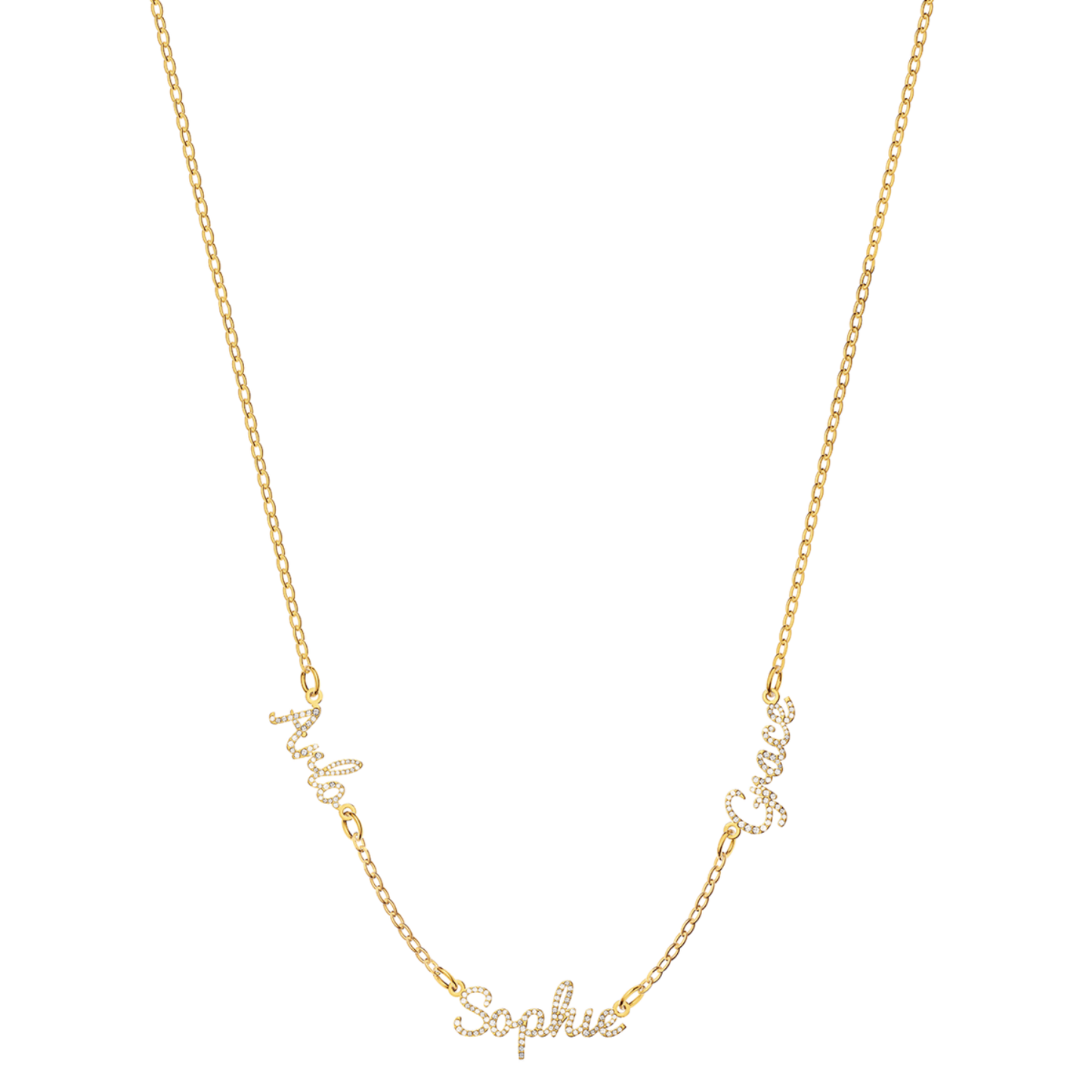 Multi Crystal Cursive Name Necklace (Gold)