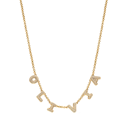 Spotlight Pave Bubble Name Necklace (Gold)