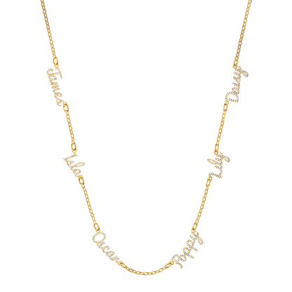 Multi Crystal Cursive Name Necklace (Gold)