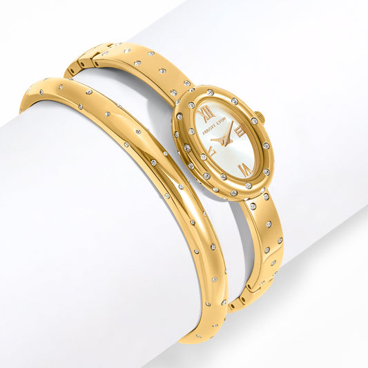 Polka Dot Crystal Watch & Bangle Set (Gold)