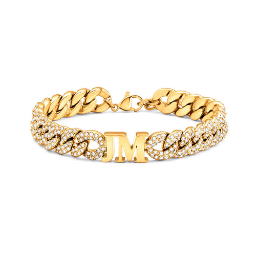 Pavé Initial Curb Bracelet (Gold)