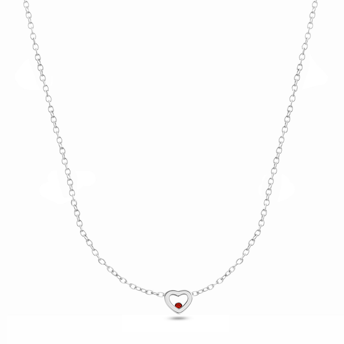 Floating Birthstone Multi Heart Necklace (Silver)