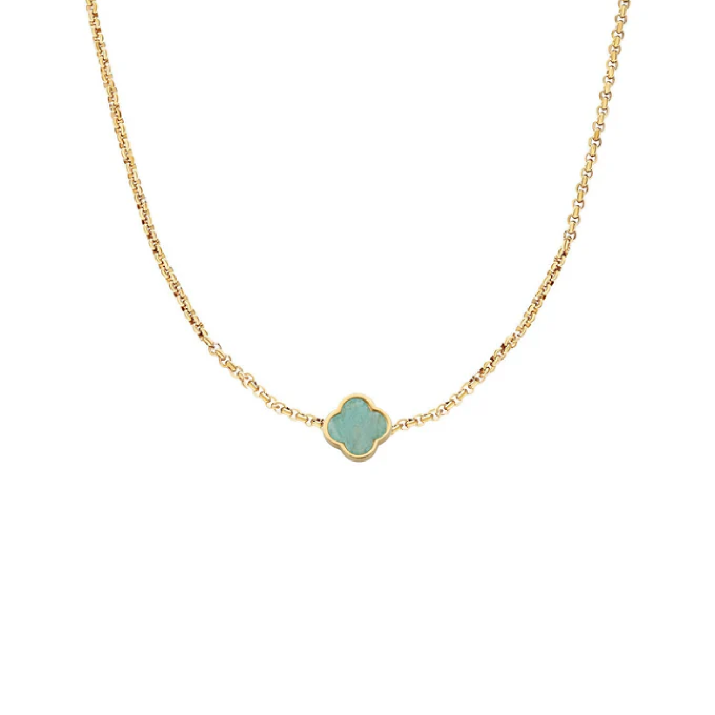 Amazonite Clover Custom Name Necklace (Gold)
