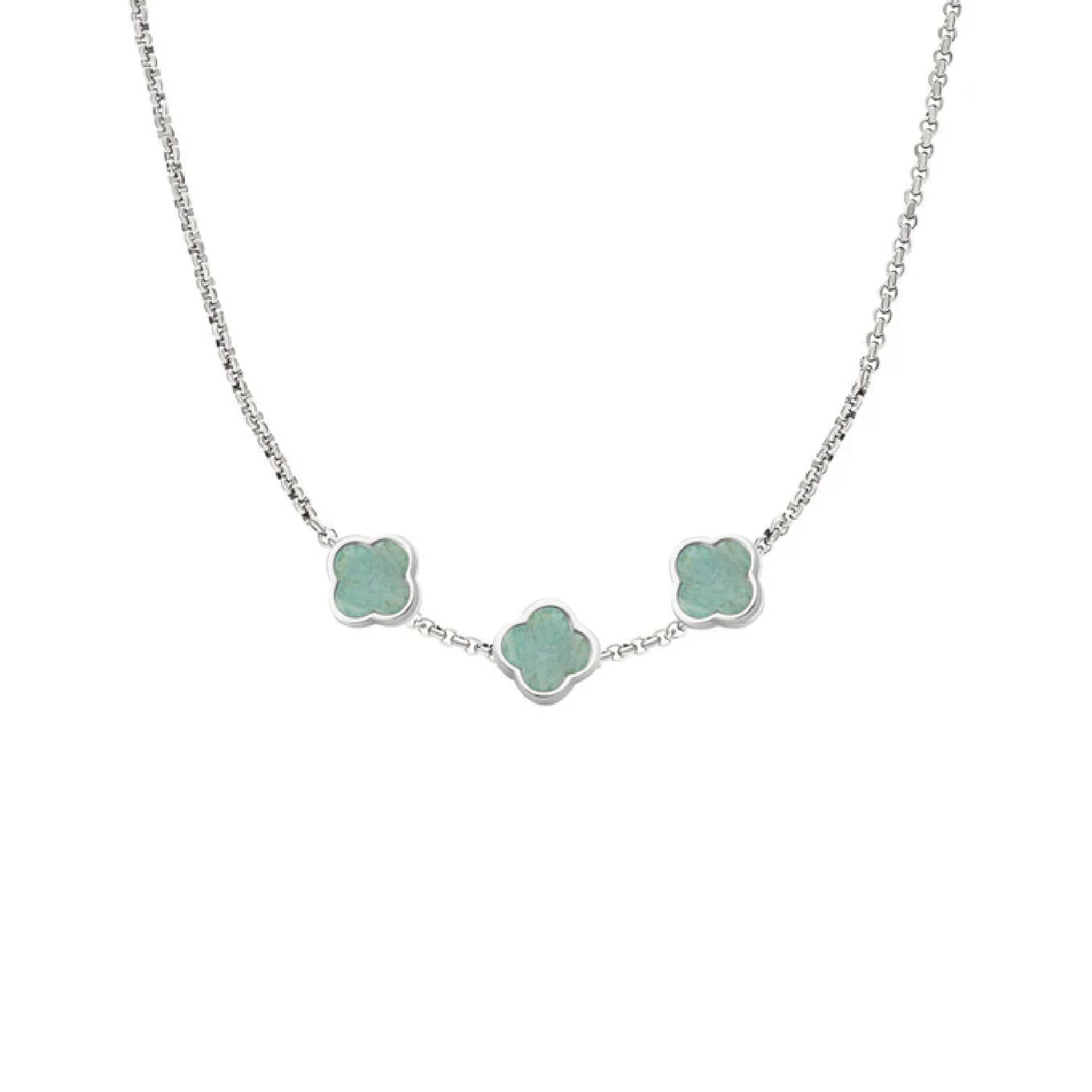 Amazonite Clover Custom Name Necklace (Silver)