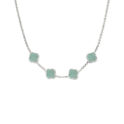 Amazonite Clover Custom Name Necklace (Silver)