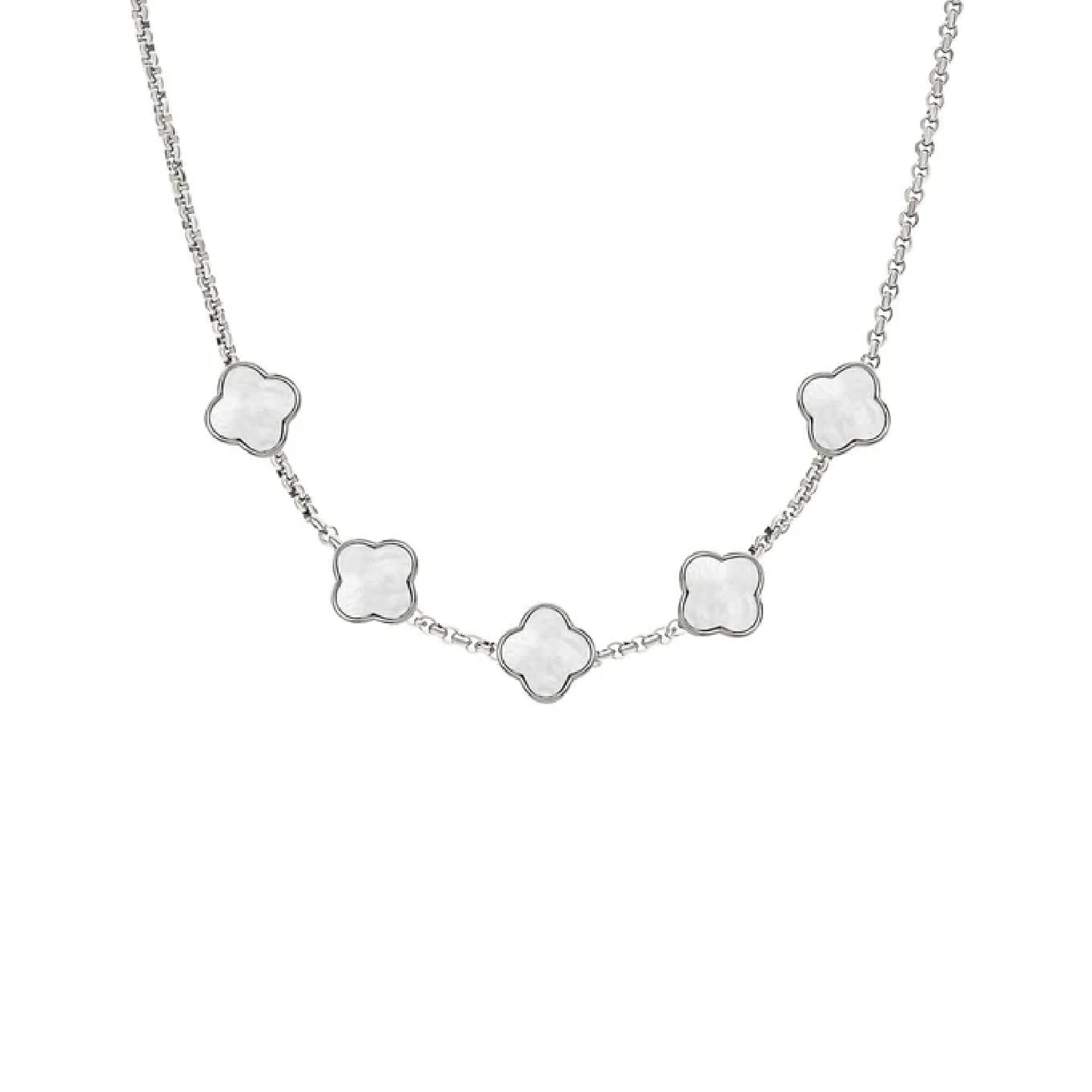 Pearl Clover Custom Name Necklace (Silver)