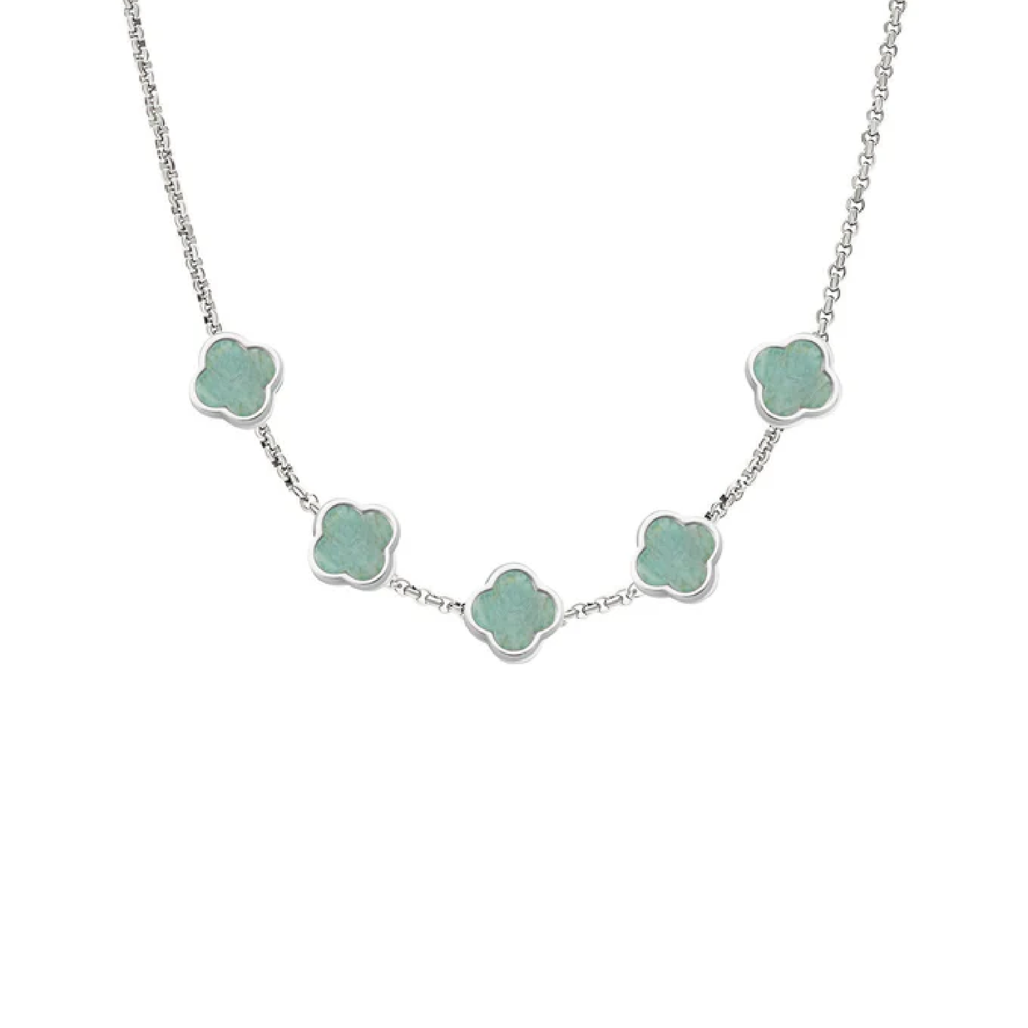Amazonite Clover Custom Name Necklace (Silver)