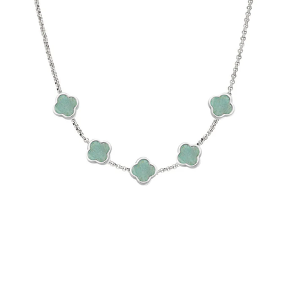 Amazonite Clover Custom Name Necklace (Silver)