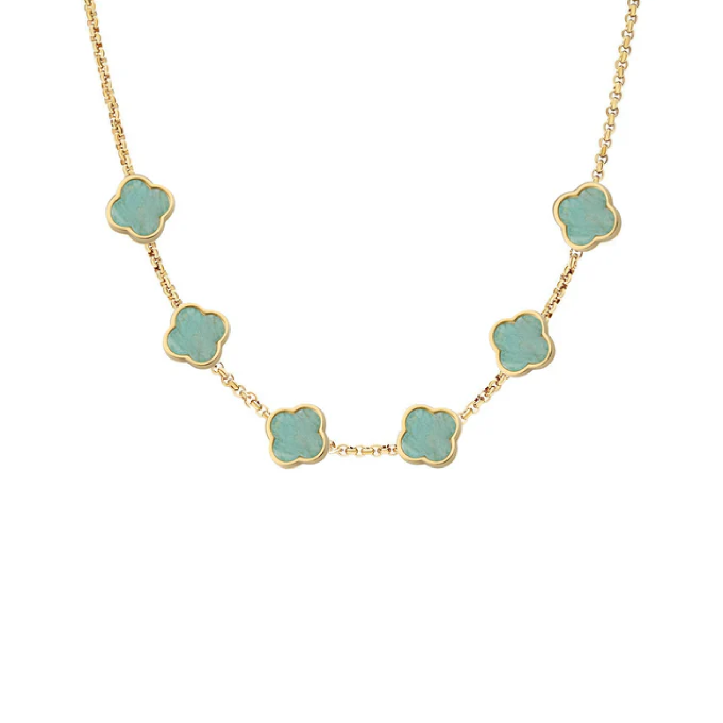 Amazonite Clover Custom Name Necklace (Gold)