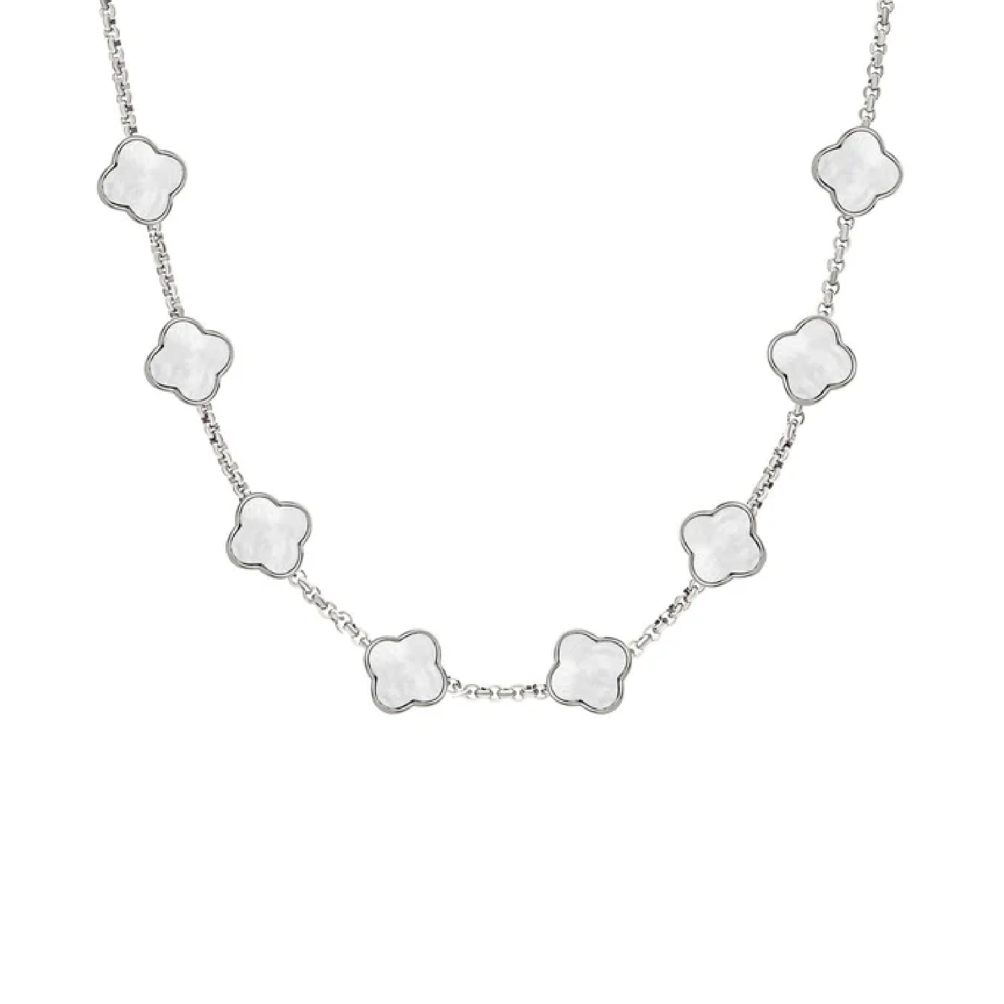 Pearl Clover Custom Name Necklace (Silver)