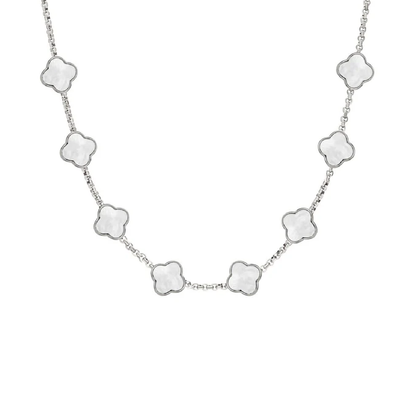 Pearl Clover Custom Name Necklace (Silver)
