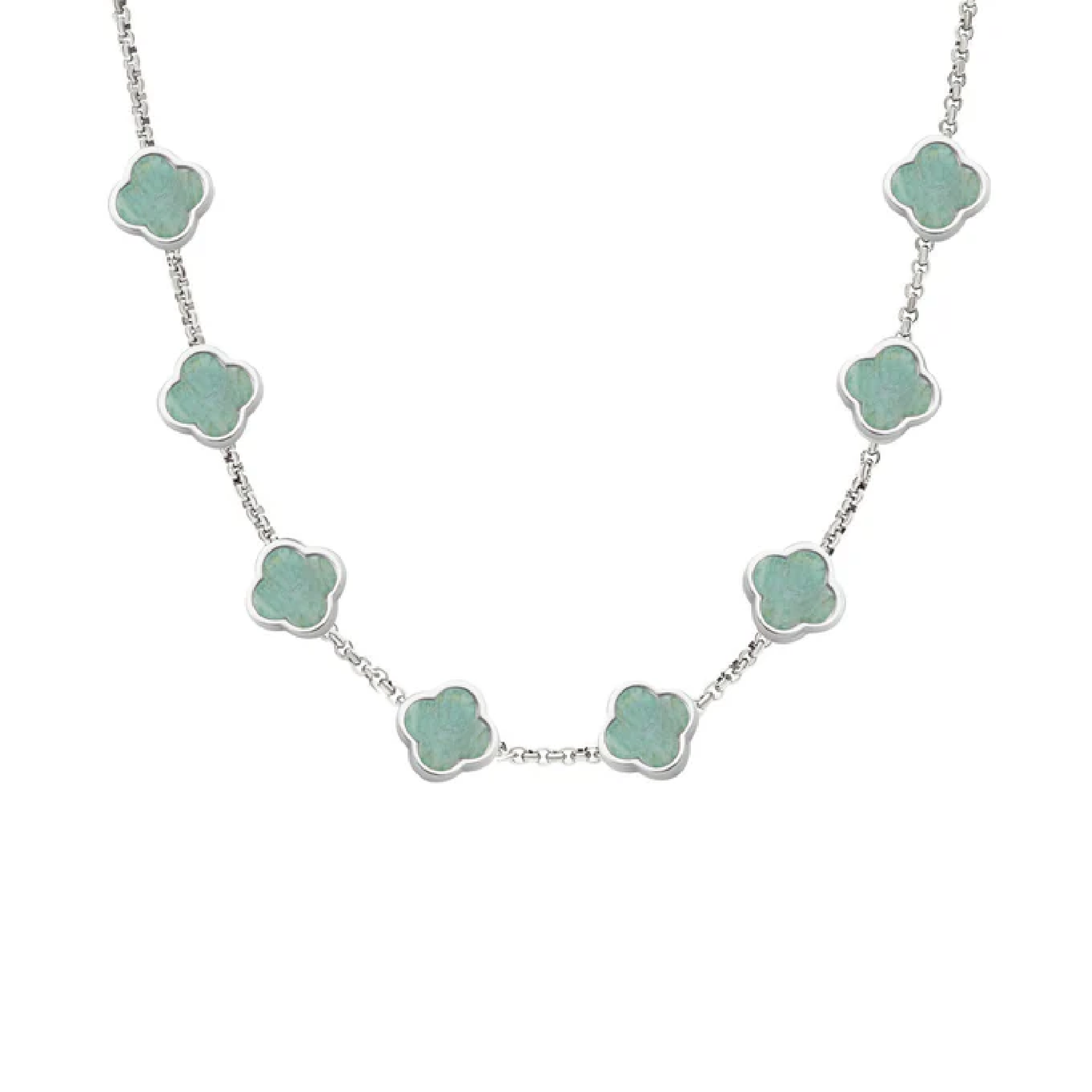 Amazonite Clover Custom Name Necklace (Silver)